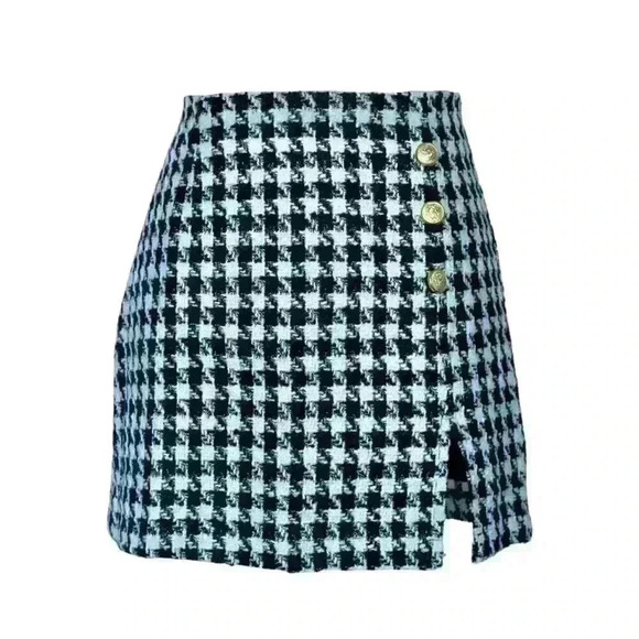 Tweed Plaid Mini Skirt Black and White (various sizes available) - Picture 4 of 5